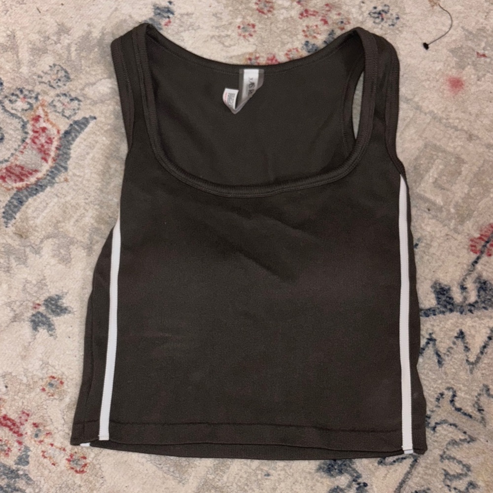 Chic Dark Brown Tank Top with White Accents